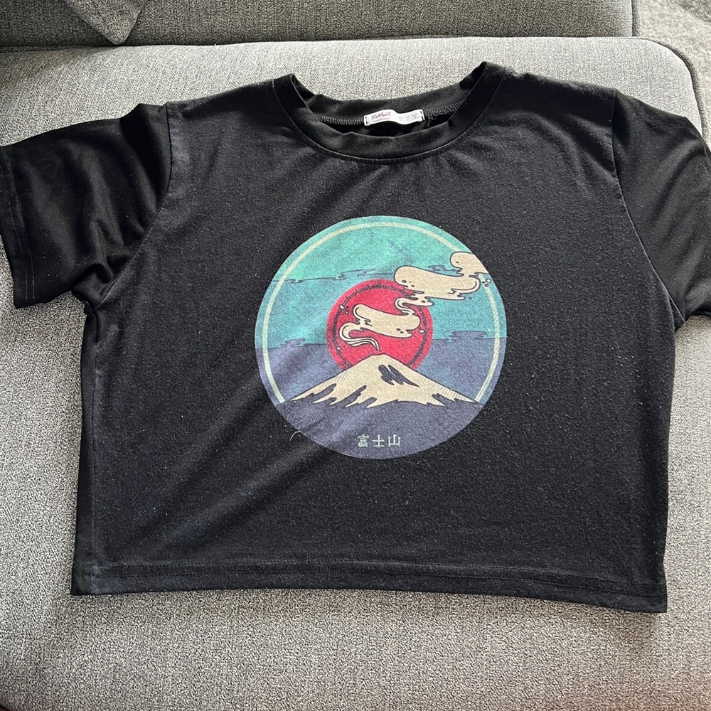 Dark grey graphic crop top